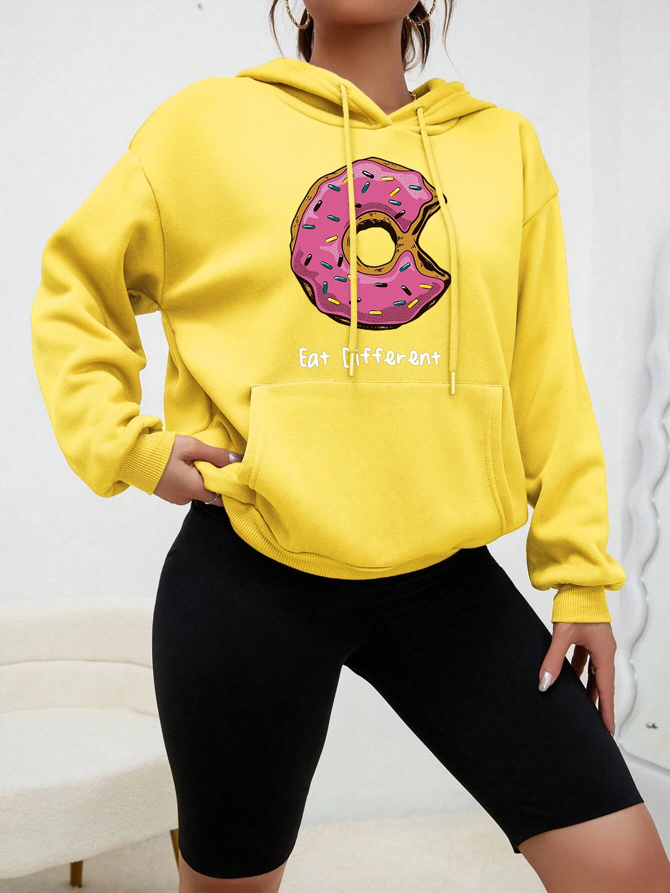 Eat Different Cartoon Donuts Printing Hoody Women Hip Hop Style Hoodie Fleece Warm Sweatshirt Autumn Comfortable Clothing