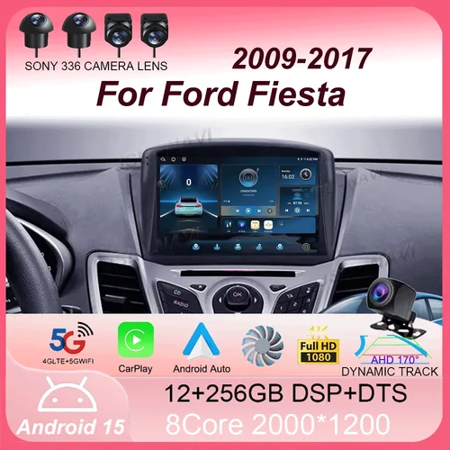 Radio de coche Android 15 Carplay Auto para Ford Fiesta 2009 - 2017 navegación GPS reproductor de vídeo Multimedia estéreo 360 unidad principal de cámara