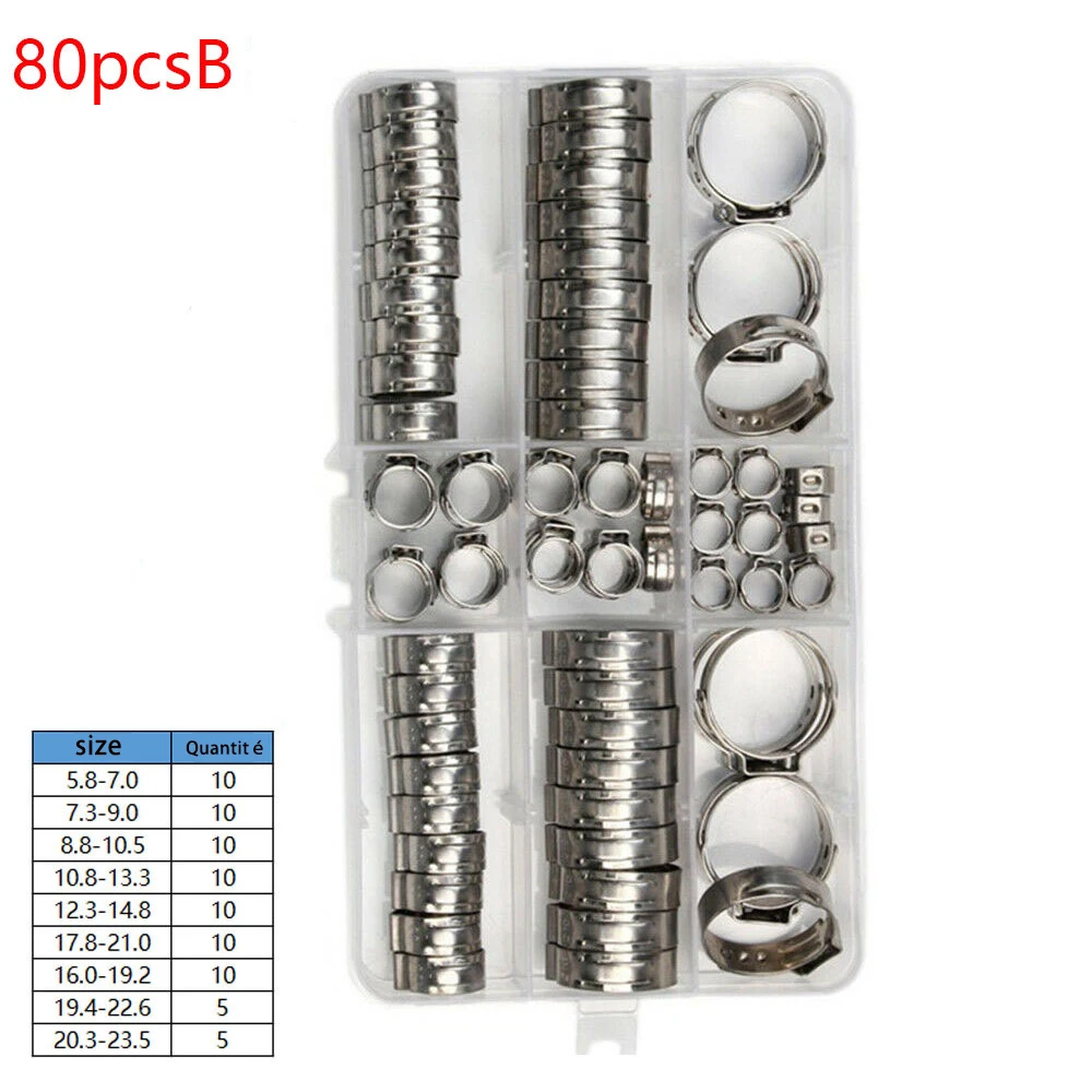 Stainless steel fixture combination kit with 80 and 304 pieces, used for fixing crimping clamping rings of pipelines