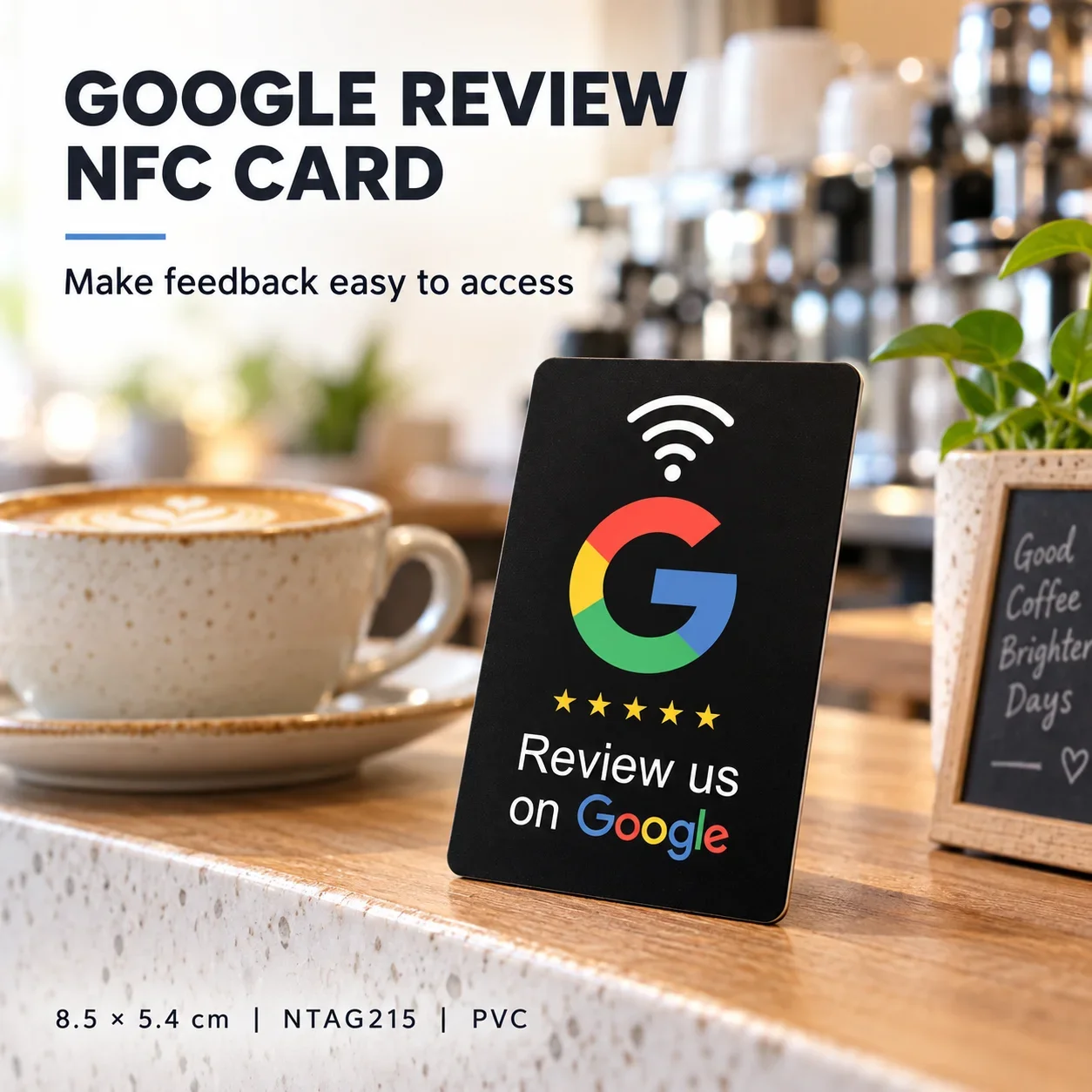 1pc Black PVC NFC Review Card for Google Reviews NTAG215 Chip Rewritable 8.5 x 5.4 cm Card Buyer Self-Programming Required