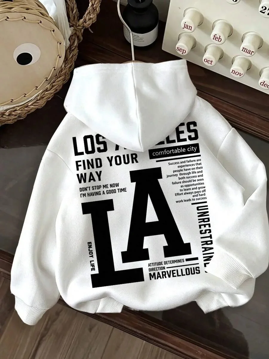 

Autumn and Winter "LA Inspirational Quotes" Urban - Motivational Cotton Hoodie, Stylish Street Sweatshirt