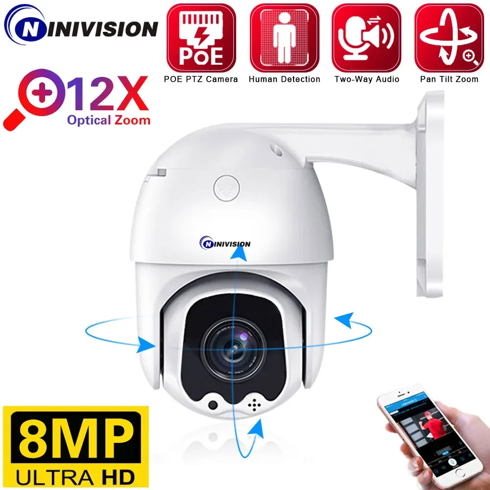 

4K 8MP 12X Optical Zoom Varifocal PTZ IP Camera Outdoor Dome POE CCTV Audio AI Human Detection Surveillance Camera 5MP AC18 Pro