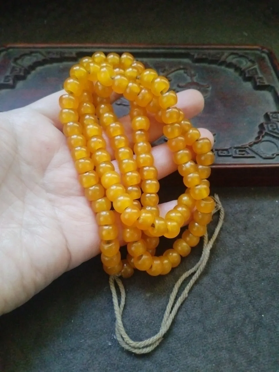 Orange Polished Flat Round Rondelle Stone Beads Vintage Linen Cord DIY Bracelet Necklace Craft SuppliesV