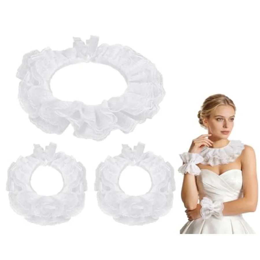 

Neck Ruffle Collar Cuffs Set, Vintage Detachable Clown Collar Costume Accessories for Women Men for Read Across America Day Ren