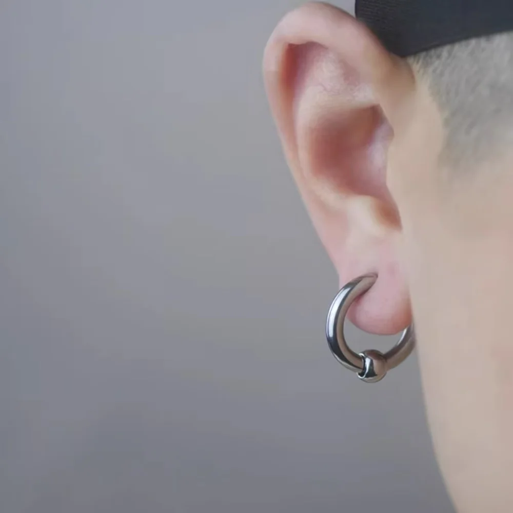 3 Pairs of Stainless Steel Silver Earrings Set Punk Hip-Hop Casual Style Hypoallergenic Small Hoop Earrings for Men and Women