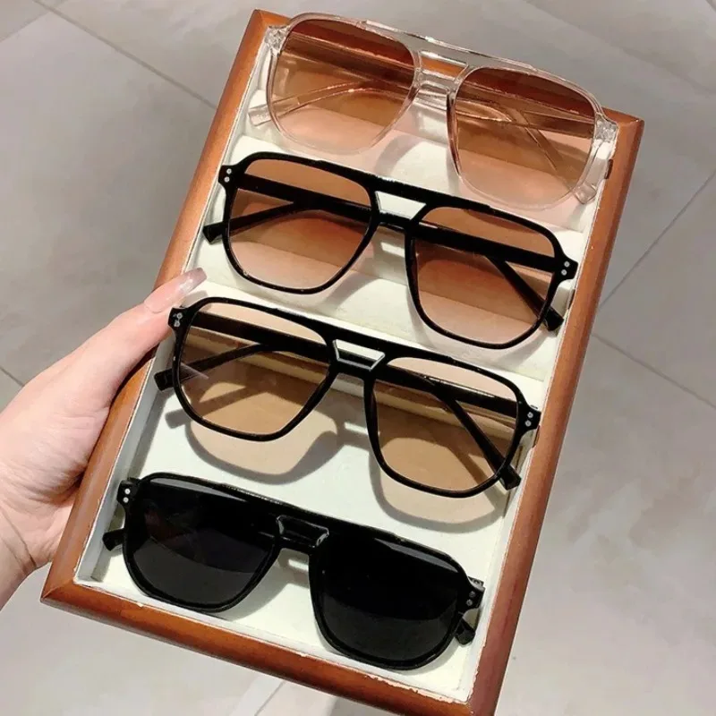 Vintage Men Women Double Bridges Sunglasses Brand Designer Square Shades Unisex Sun Glasses Black Eyewear UV400 view 2