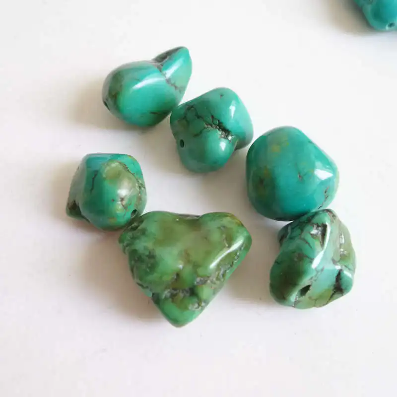 TSB0120 Tibet Enhanced Natural Green Stone Nugget loose beads Wholesale 10 Beads lot