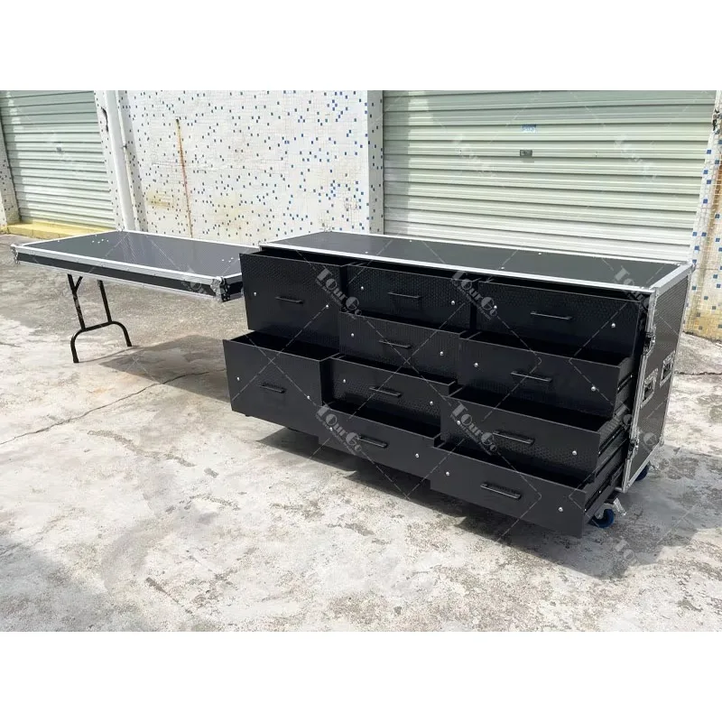 Flight Case Tool Box Garage Van Storage Case With 10 Drawers and Side Tables