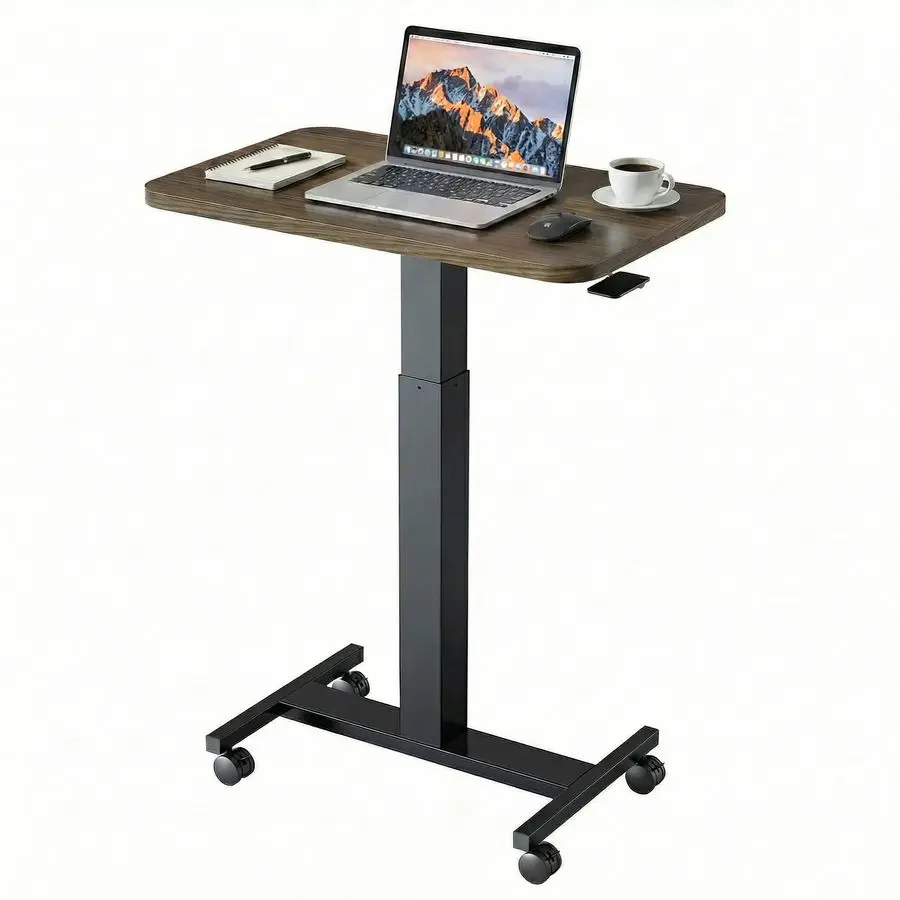 

Small Rolling Laptop Standing Desk, Height Adjustable Mobile TBase Desk with Lockable Casters, Portable SitStand Workstation for