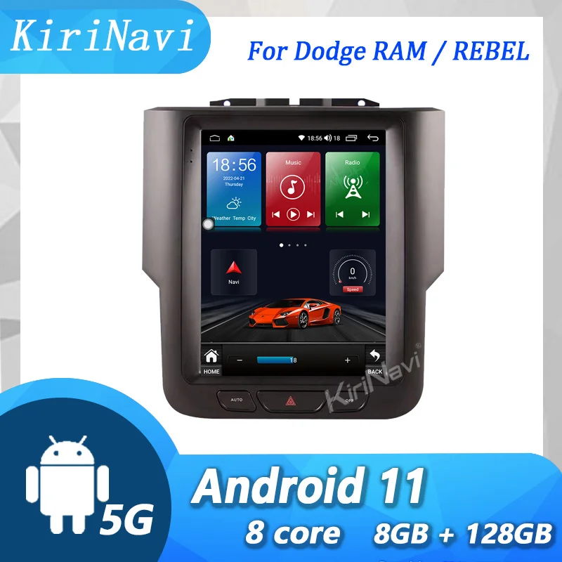 

KiriNavi Vertical Screen For Dodge RAM Rebel Car Radio Android 13 Car Dvd Player Auto GPS Navigation 4G Stereo DSP 2013-2018