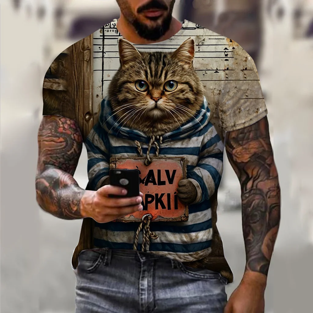 

Забавная футболка для мужчин, топы с 3D принтом милого кота, женская футболка с короткими рукавами, уличная футболка большого размера, повседневная простая мужская одежда