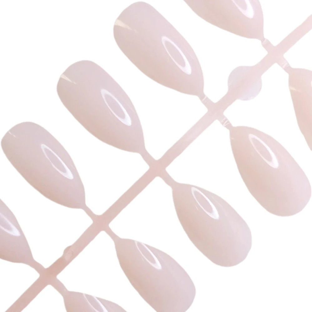 48개 반짝이는 자연스러운 연분홍색 프레스온 인조 손톱 짧은 스틸레토 가짜 손톱 풀커버 손가락 끝 매니큐어 도구