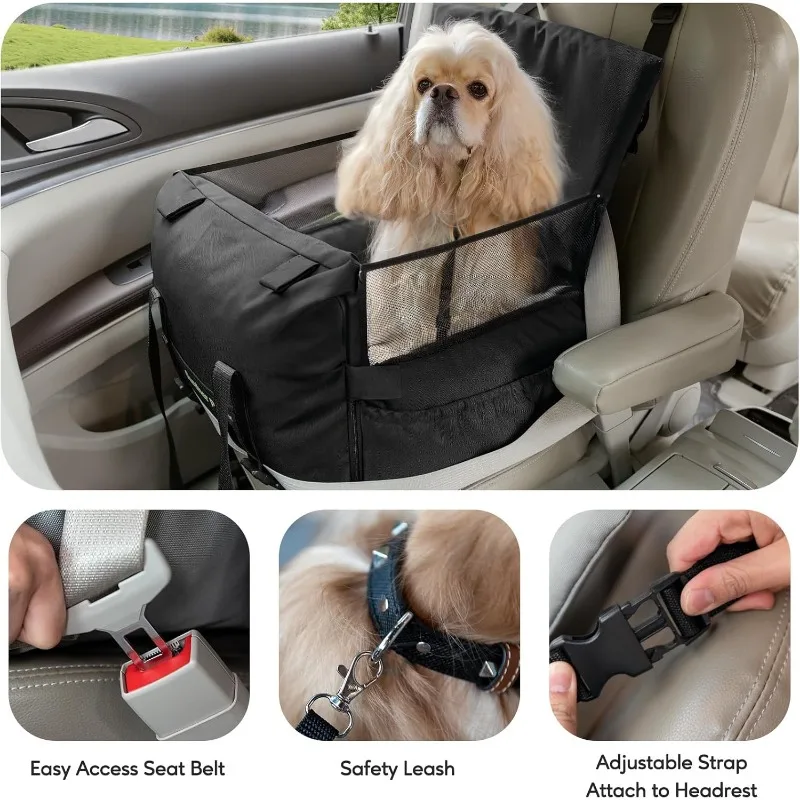 Dog Car Seat for Small Dogs Puppy Booster Car Dog Seat with Safety Leash, Storage Pockets