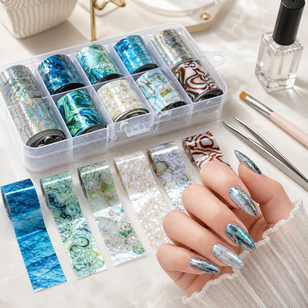 PET Nail Transfer Foil Starry Sky Pattern Multicolor Nail Art Foil DIY Nail Art Shell Pattern Nail Foil Stickers