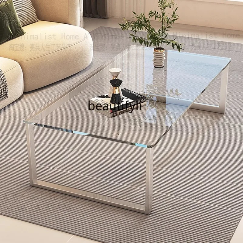 High-end geometric coffee table designer tempered glass tea table light luxury living room coffee table