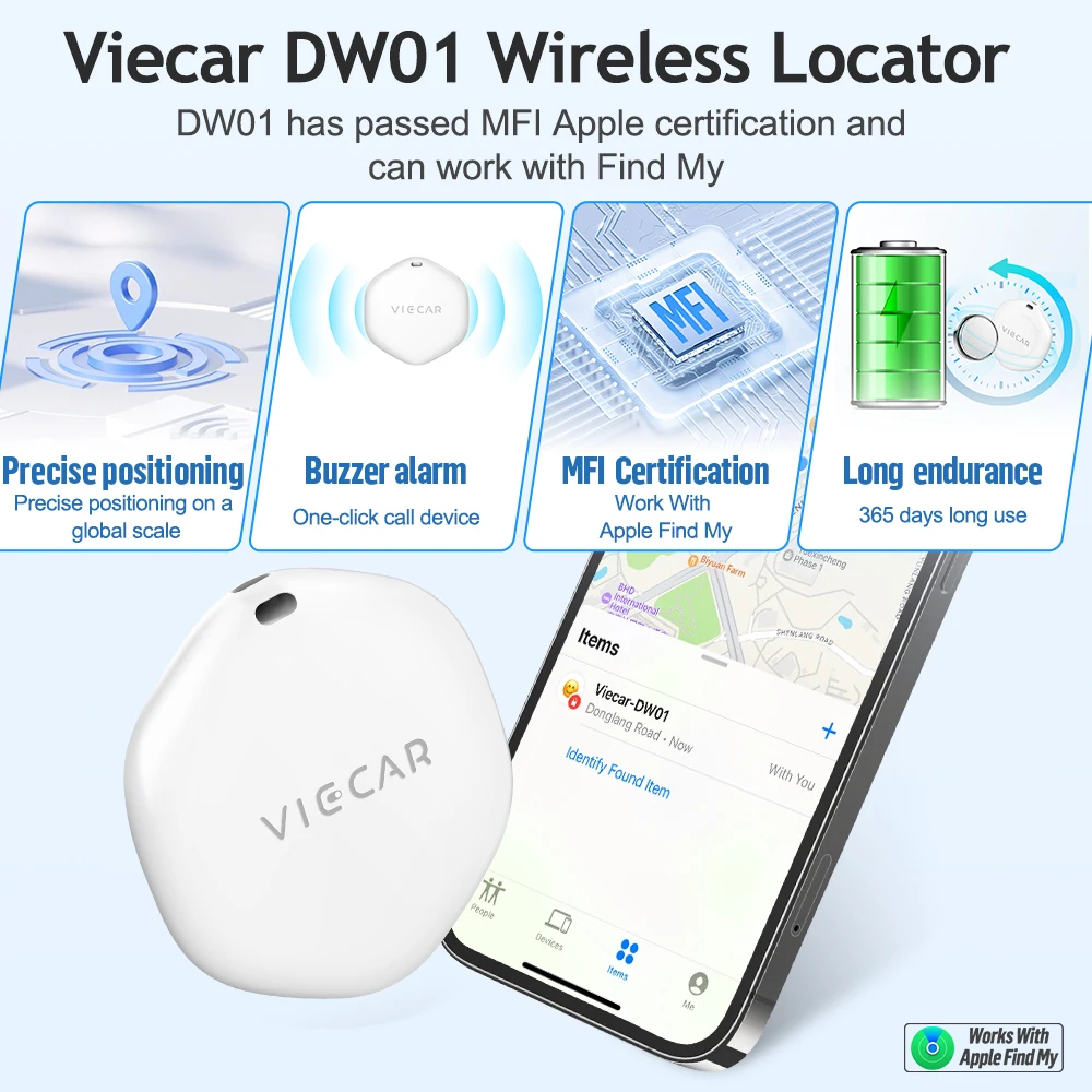 Viecar DW01 MINI Car GPS Tracker Wireless for Find My APP Realtime Tracking Locator Anti-lost GPS Tracker for Kids and OBD2 Car