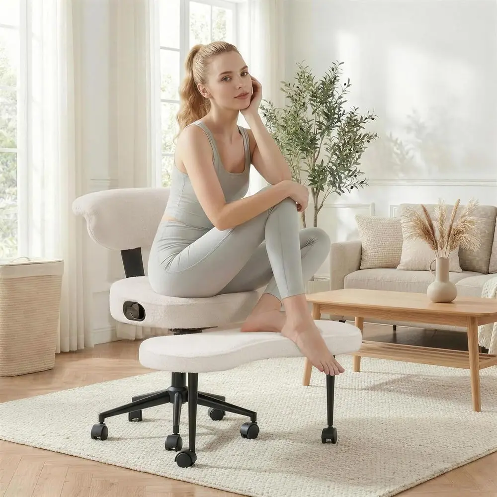 

Ergonomic Legged Oice Chair with Lumbar Support, 360° Swivel Meditation Chair with Wheels - Adjustable Height or ADHD Desk & Yog