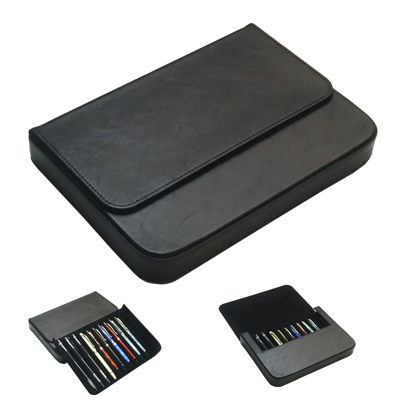 

Luxury PU Leather 12 Fountain Pen Case with Removable Tray Multi Capacity 12 Slots Pen Storage Pouch Holder Box for Office