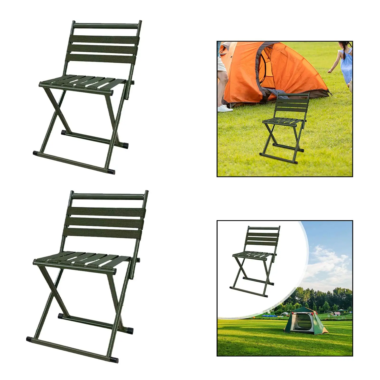 Silla plegable portátil con cubierta antideslizante para piernas, taburete plegable sólido con soporte trasero para recoger barbacoa con caña, senderismo en casa