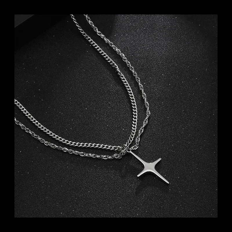 التيتانيوم الصلب قلادة الرجال العصرية تنوعا النجوم قلادة قلادة المرأة الهيب هوب المتخصصة شارع العليا طبقة مزدوجة الملحقات #3