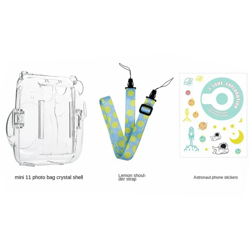 Сумка для фото Instax Mini11, прозрачный чехол для хранения, чехол с кристаллами, ремешок, наклейка, набор из трех предметов Сумка для фото Instax Mini11, прозрачный чехол для хранения, чехол с кристаллами, ремешок, наклейка, набор из трех предметов