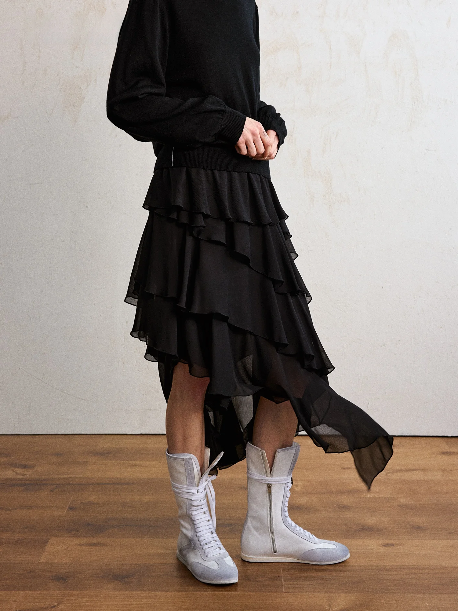 

Легкая асимметричная многослойная шифоновая юбка-миди DAOXU с узором снежинок, свободного кроя, с завышенной талией, из полиэфирного волокна