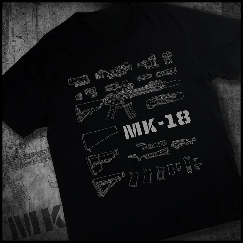 Family Matching T‑Shirt Black Tactical Gear Blueprint Line‑Art Exploded Mechanical Structure Front Print Streetwear Sleeve Tee