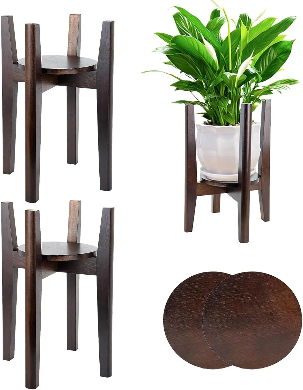 

Регулируемая деревянная подставка для растений с поддоном, подходит для горшков диаметром от 8 до 12 дюймов, дизайн в стиле середины века.