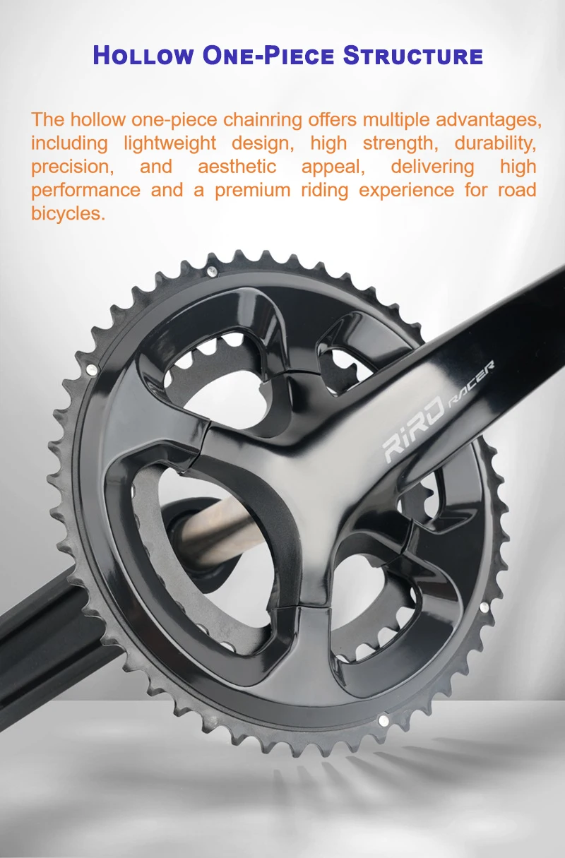 

Комплект шатунов Racer R9 для шоссейных/складных велосипедов | Комплект шатунов из алюминиевого сплава UT/105 | Полый дизайн | 800G | Коленчатый вал 170 мм | 2X10~12S