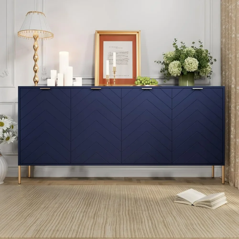 63 Inch Storage Cabinet With 4 Doors，Free-Standing Sideboard With Gold Legs,with Adjustable Shelf,living Room Cabinets