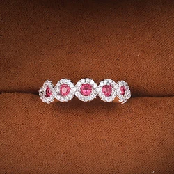 Hot Sale Classic Interweave 925 Stamp Silver Color Inlaid Garnet Red Zircon Flower Shape Ladies Banquet Ring Jewelry Whole Sale