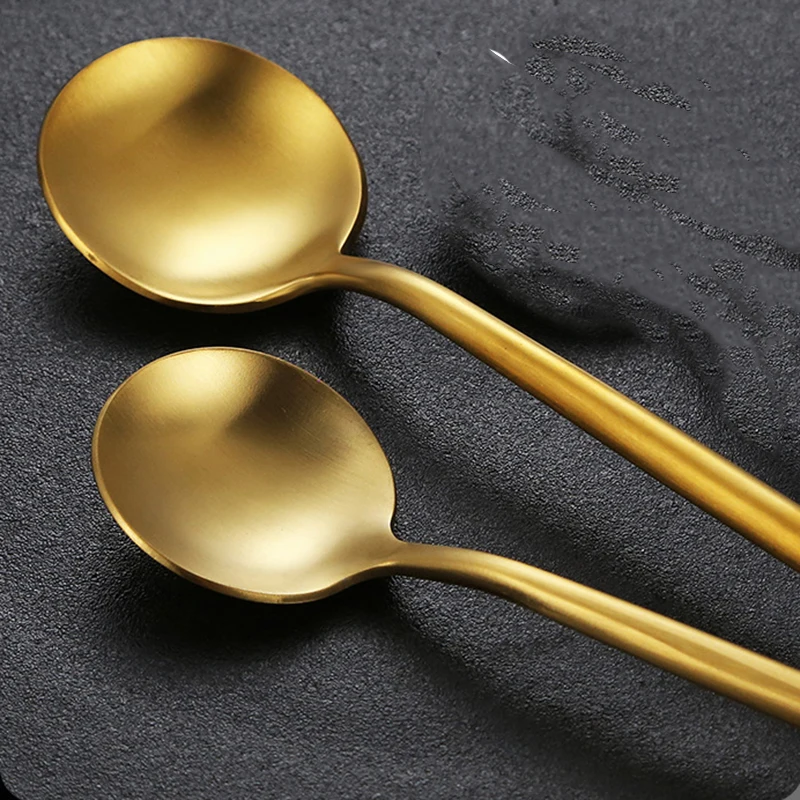 21cm Stainless Steel Golden Table Spoon Kitchen Utensils Set Multifunctional Spoon Frosted Spoon Hotel Furniture Spoon F2