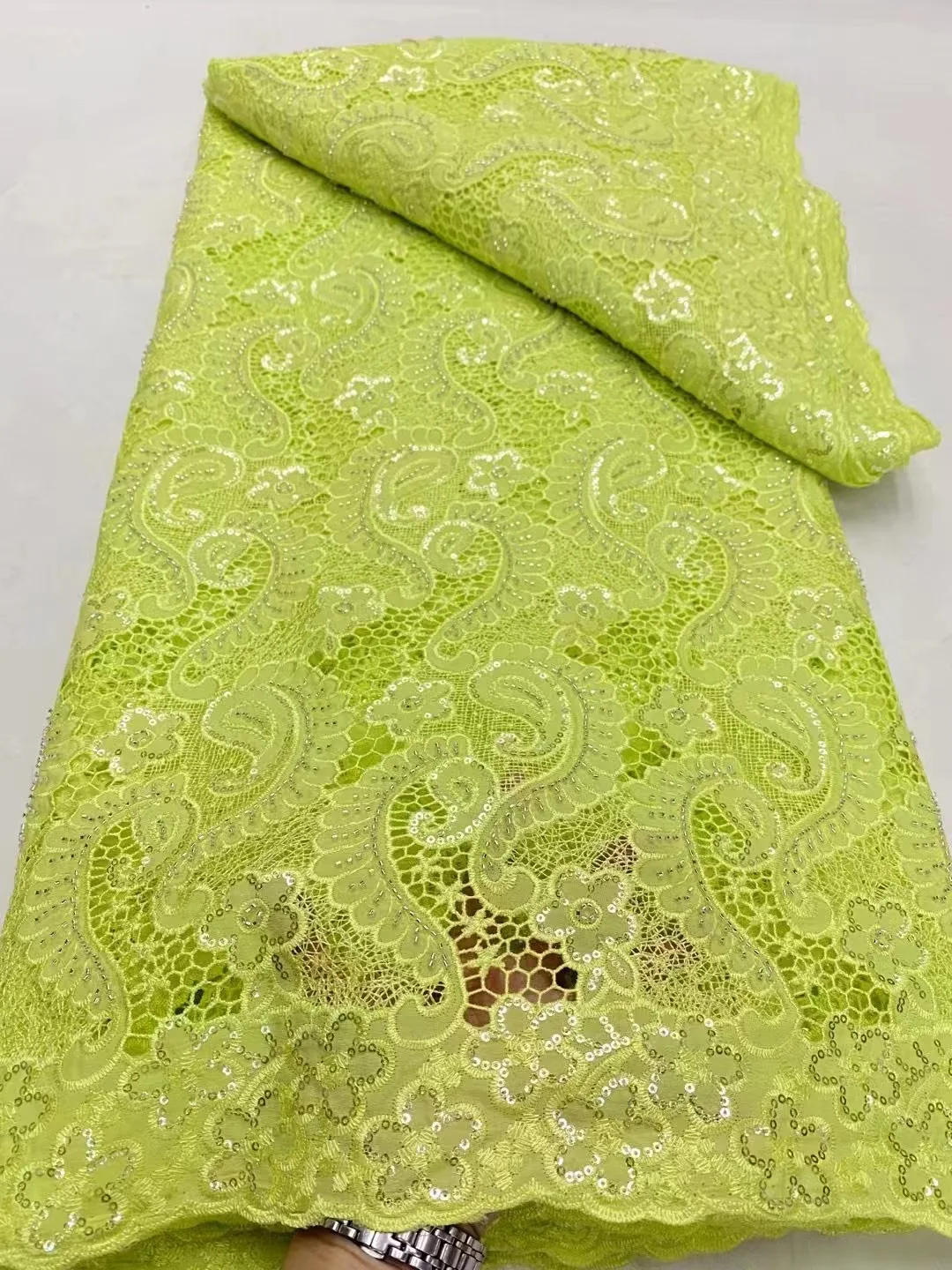 

Green African Guipure Cord Lace Fabric High Quality 2025 Nigerian Water Soluble Lace for Sewing Elegant Women Party Dresses