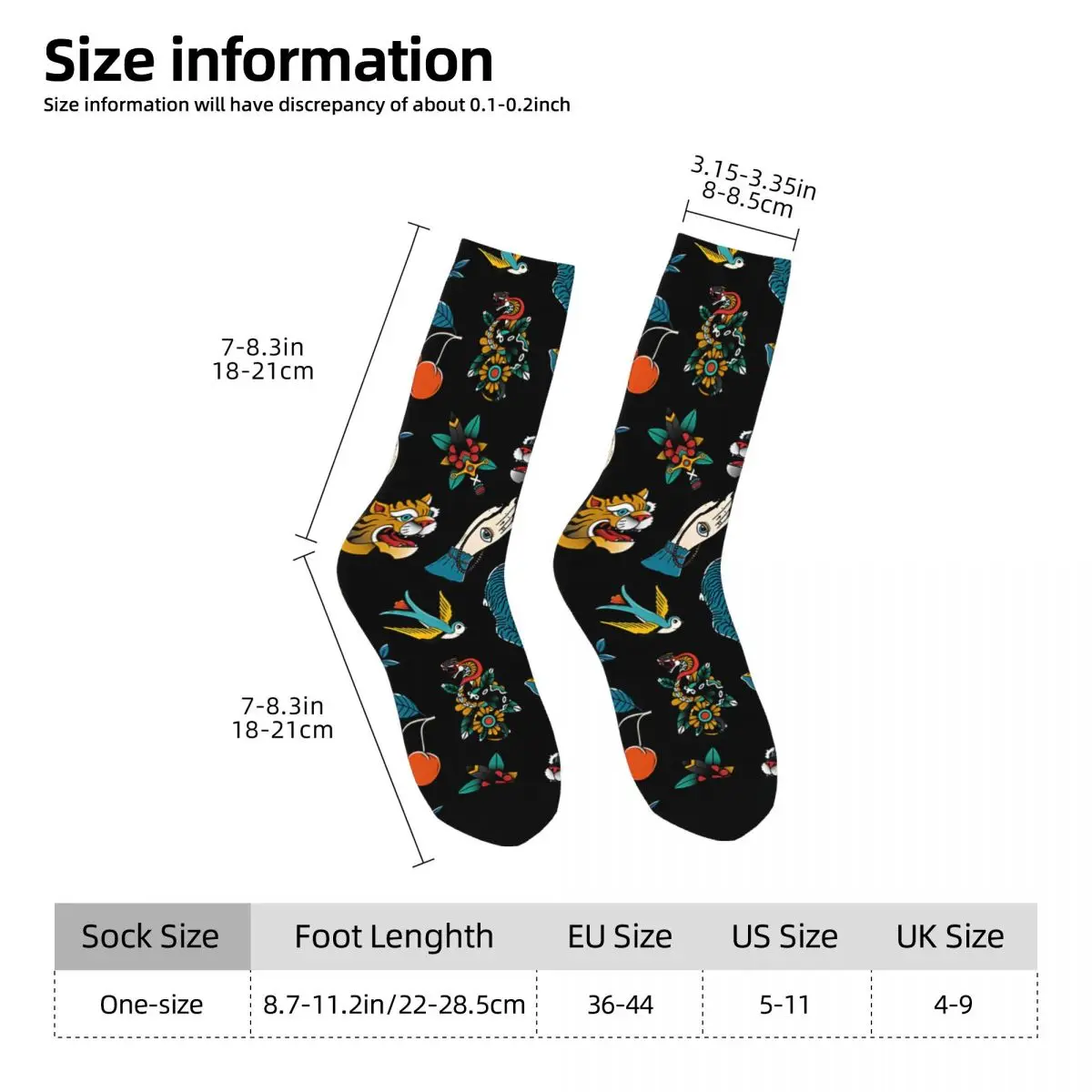 Crazy compression Scary Seamless Sock for Men Harajuku American Traditional Flash Pattern Tattoo Quality Crew Sock Casual