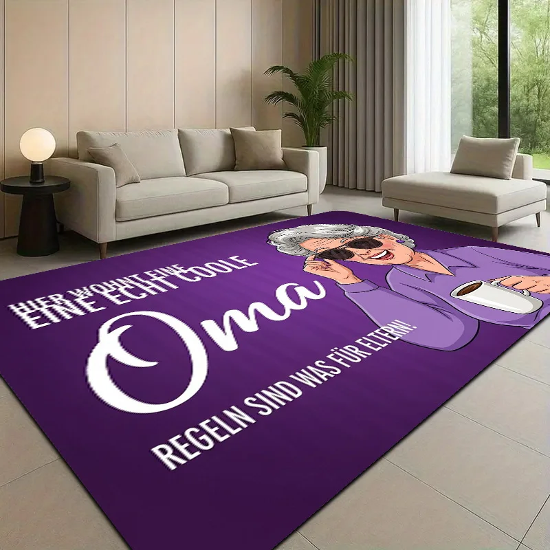 Cool Grandma Door Mat, German Text & Sunglasses Pattern, Funny Purple Welcome Rug, Non-slip Entrance Floor Mat, Home Decor