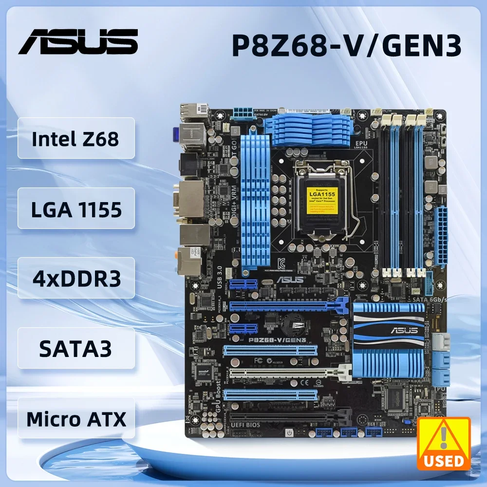 ASUS P8Z68-V/GEN3 Motherboards LGA 1155 Intel Z68 support Core i3-2130 2400 3225 3210 2500 34703770 cpu DDR3 32G ATX PCI-E 3.0