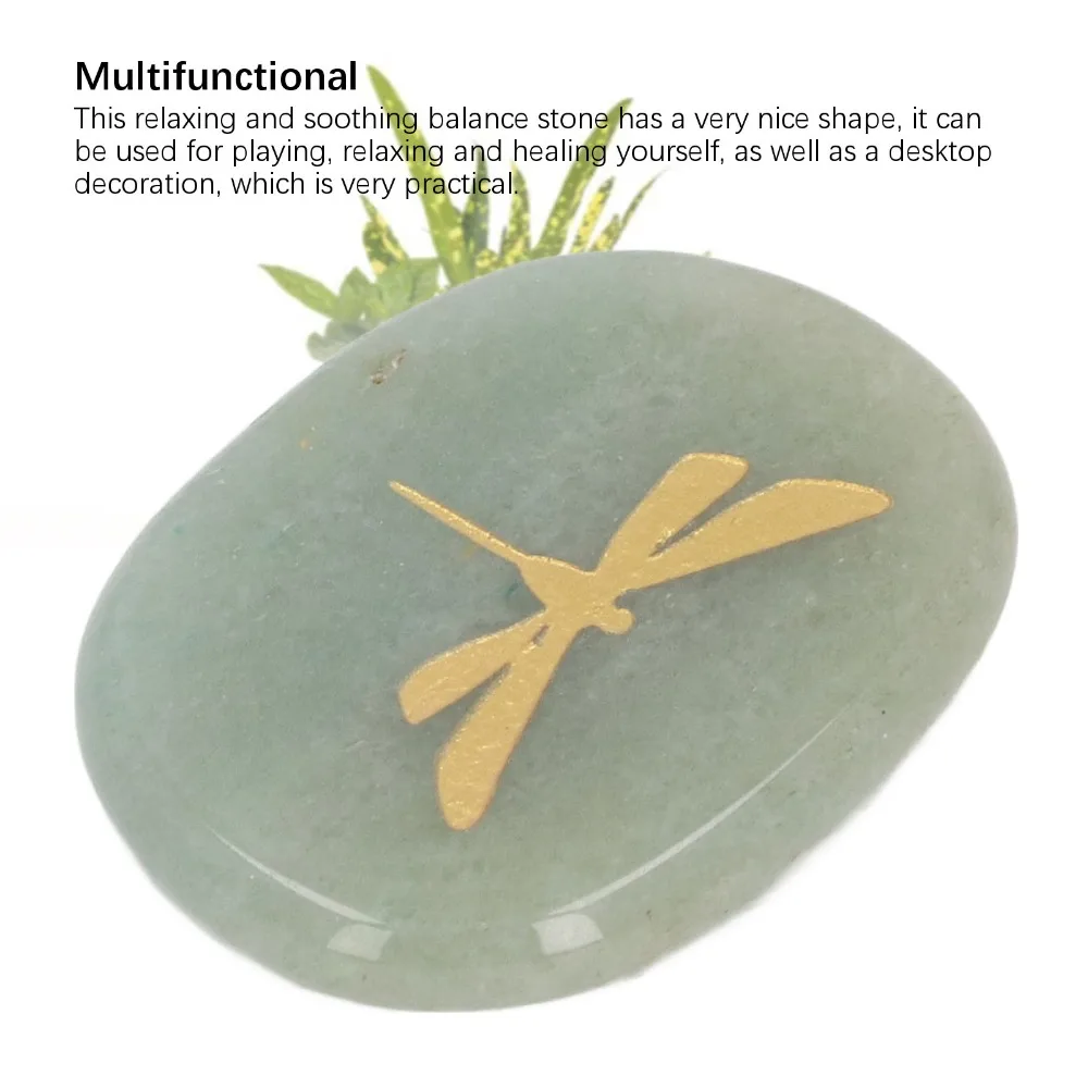 Crystals Green Thumb Worry Stone Flat Surface Crystal Crystal Stone Dragonfly Carving Palm Massage Stone Home Office School