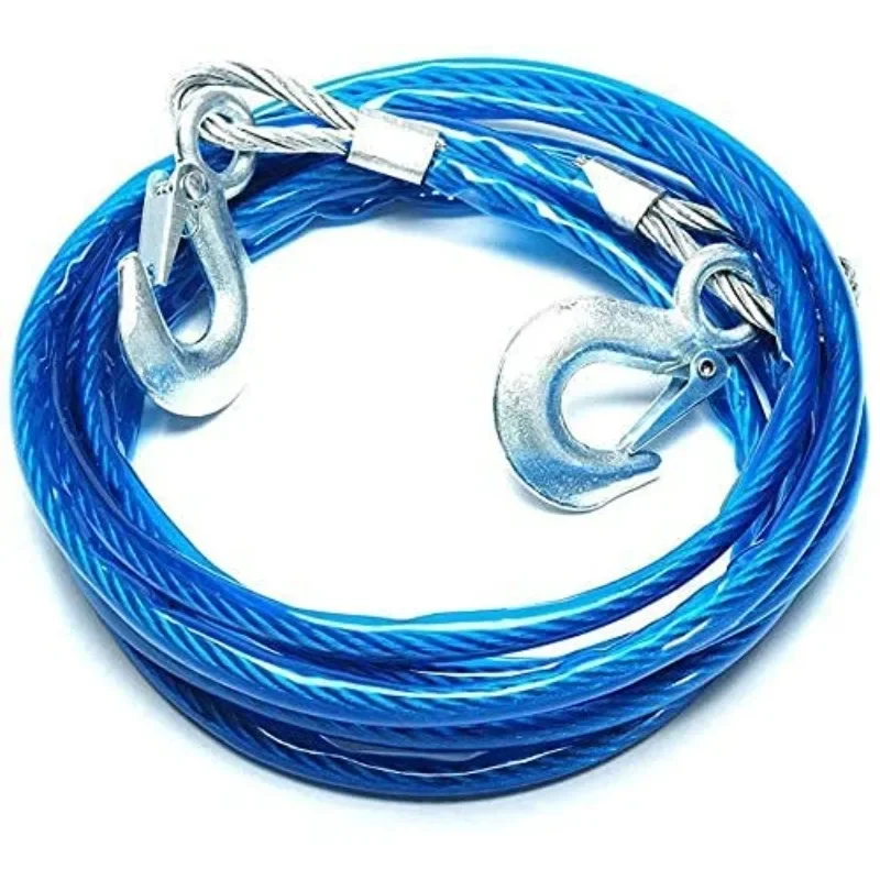 Car Towing Rope 3-7 Tons Steel Wire Rope Trailer Towing Towing Rope with Hook Trailer Rope Car Emergency Tool Self Rescue Tool