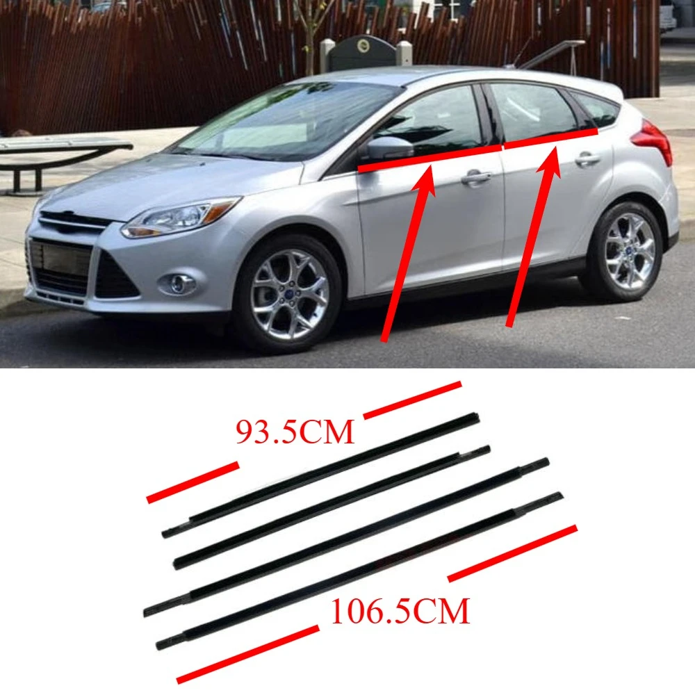 4 Piece Set Black Outer Moulding Trim Sealing Belt for Ford Focus 2012-2015 Glass Rubber Weatherstrip 106.5CM 93.5CM