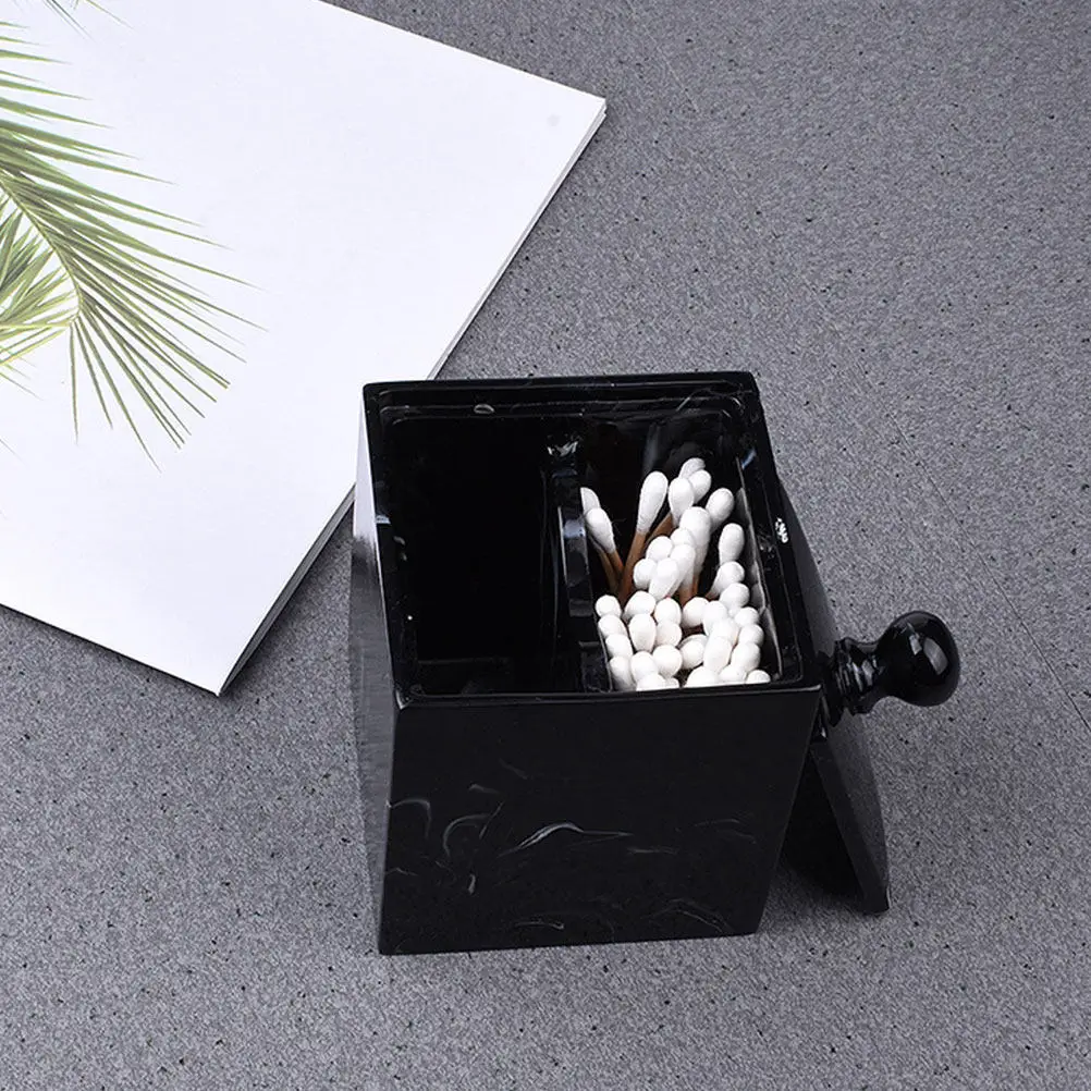 1Pcs High Quality Resin Marble Texture Cotton Swabs Organizer Toothpick Box Makeup Cotton Pads Holder Dustproof Space Saving
