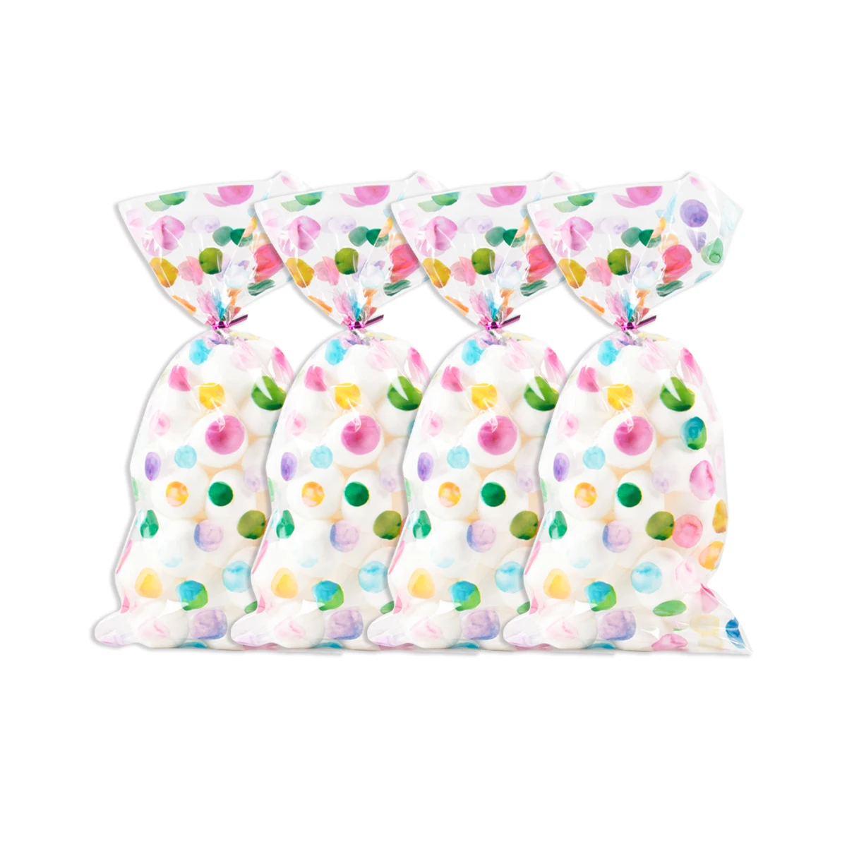 50pcs Rainbow Polka Dot Printed Cellophane Treat Bags Plastic Candy Gift Bags for Baby Shower Birthday Weddings Party Favors bag