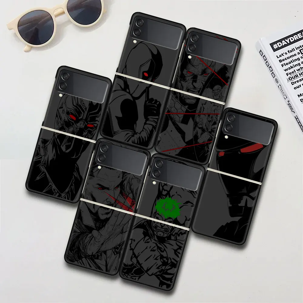 Marvel Super hero Case for Samsung Galaxy Z Flip 4 3 5G Hard Black Cell Phone Cover Flip4 Flip3 PC Folding Bumper Zflip4 Zflip3