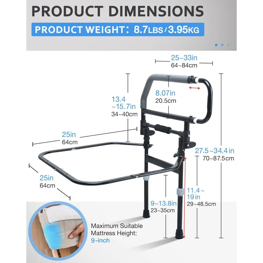 Heavy Duty Bed Rail for Senior & Elderly Falling Out of Bed - Foldable Beds Assist Handle, Safety Beds Rails for Elderly