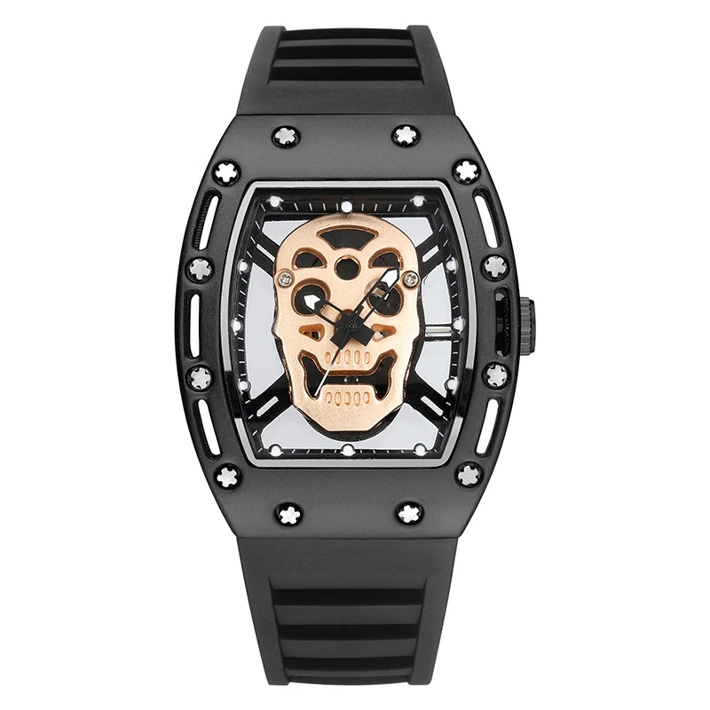 Fashionable Men's Hollow Skeleton Ghost Quartz Wristwatch with Soft Flexible Silicone Strap Everyday Stylish Look view 6