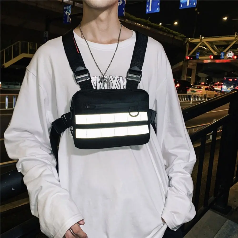 Chest Pocket Chest Front Pack Streetwear Multi-functional Sports Vest Bag Reflective Water Resistant Running Vest Bag Men