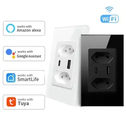 Tuya Brazil WiFi Wall Socket with Type-C USB Port,Smart Life APP Control Smart Plug,Work for Alexa Google Home