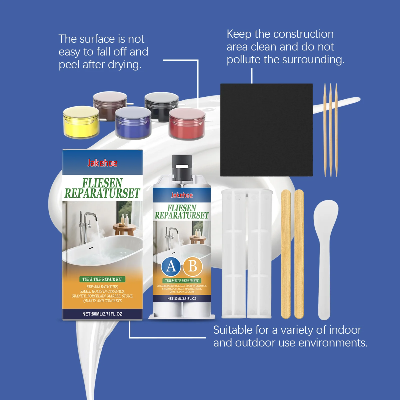 A+B Epoxid-Putty-Porzellan-Reparaturset, Reparaturpaste für Keramik- und Fliesenriss für Badewanne, Waschbecken, Wand- und Duschfüller für Chips, Risse – Detail 4