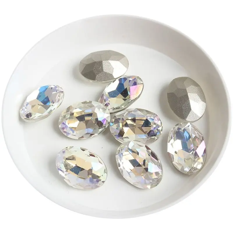 High Quality K9 Oval Glass Pointed Bottom 10x14MM Nail Art Rhinestone Crystal 3D DIY Manicure Decoration Accessories