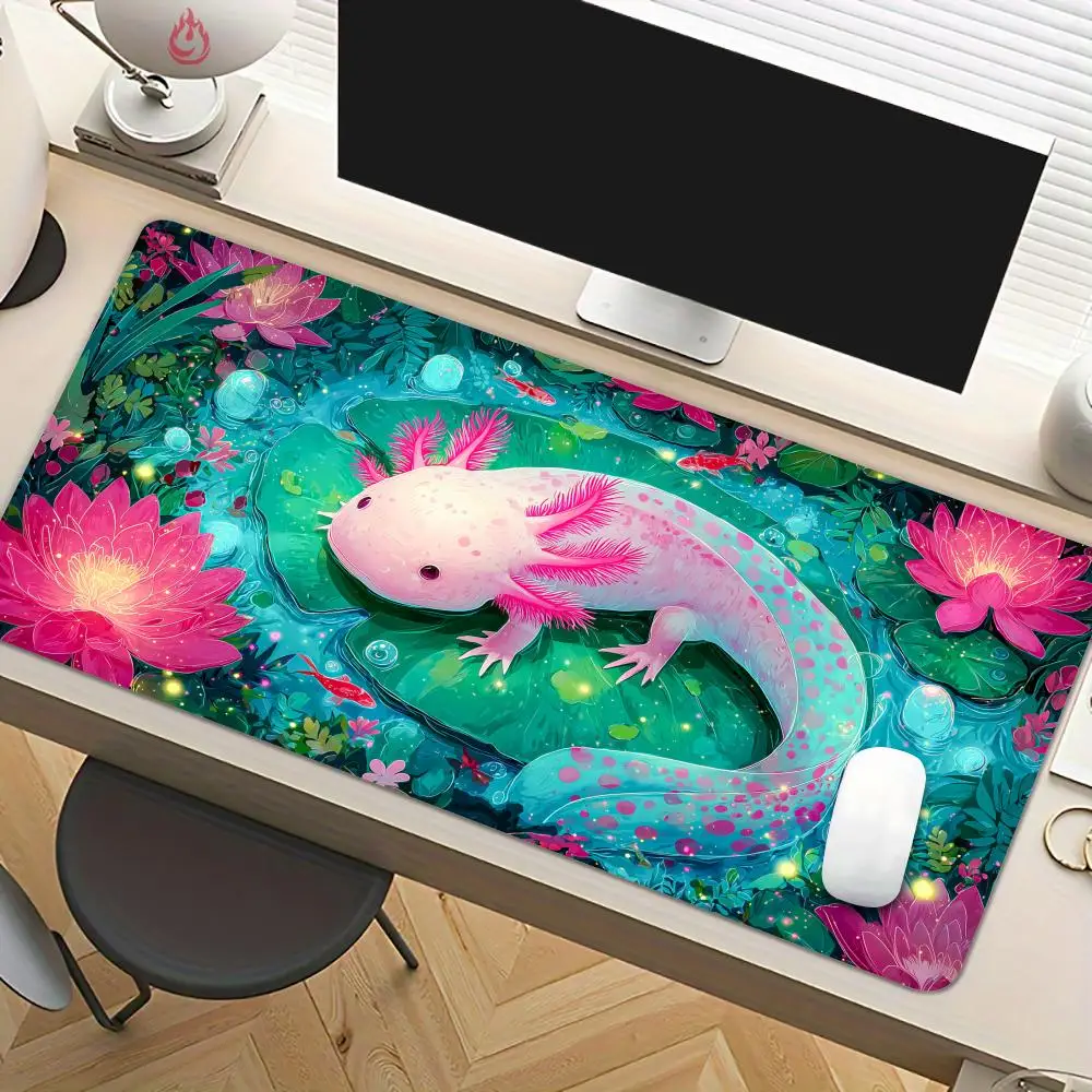 Lotus Pond and Axolotl Mouse Pad Desk Mat Large Computer Office Carpet XXL Mousepad Gamer Gaming PC Accessories Keyboard Rug