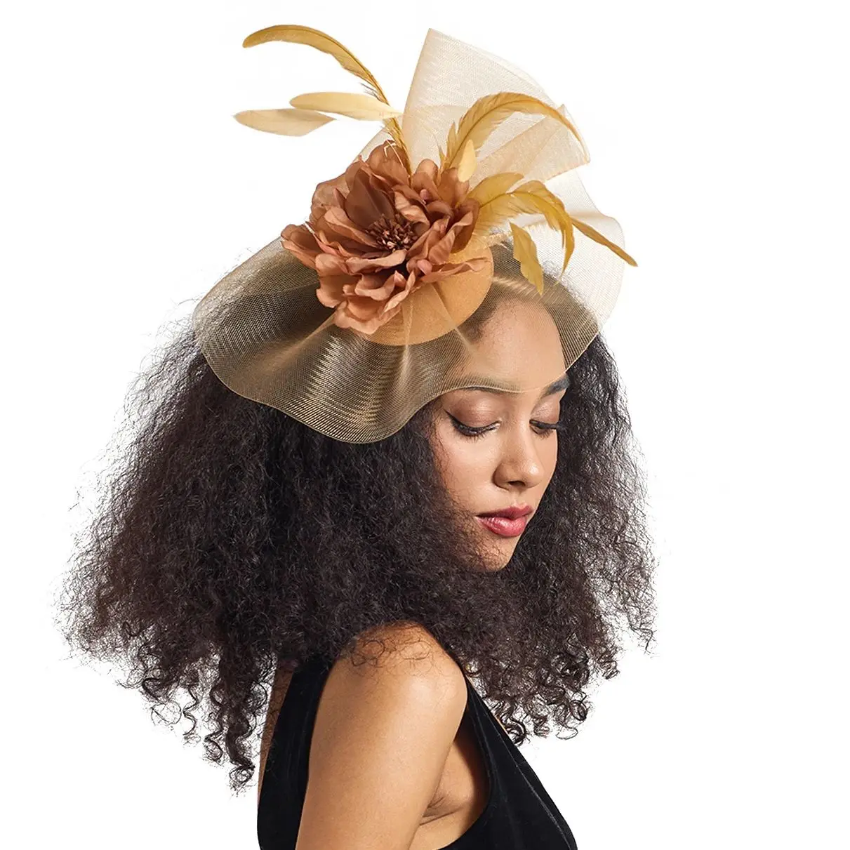 

Высококачественная повязка для волос с перьями, женственная красивая шляпа-волшебница с сетчатой цветочной сеткой для волос для модных вечеринок и повседневной рыбалки